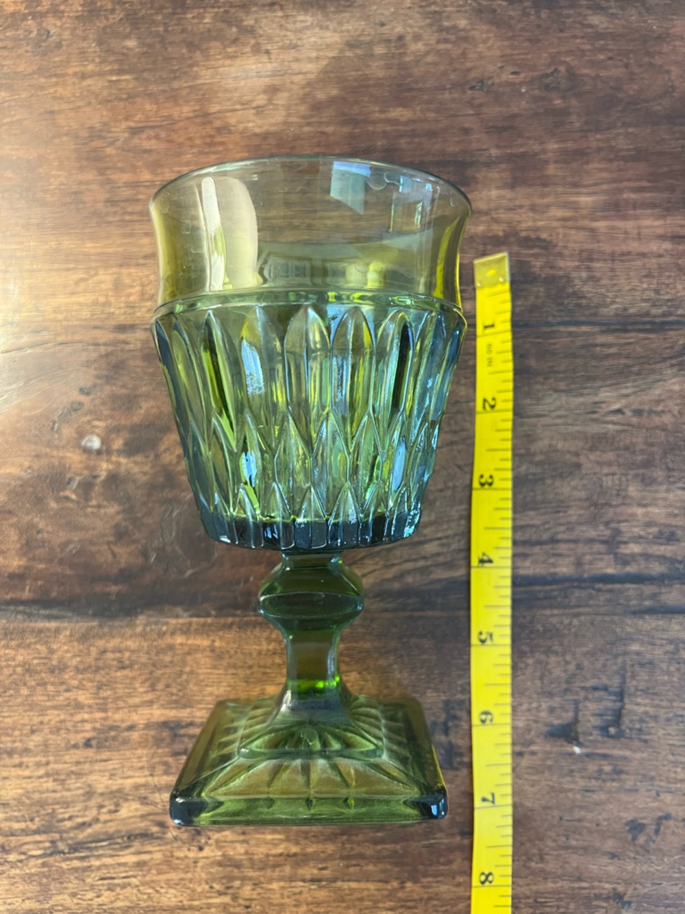 Set of 6 Indiana Glass Mt Vernon Avocado Green Goblets | Vintage Footed Glasses - Picture 6 of 6